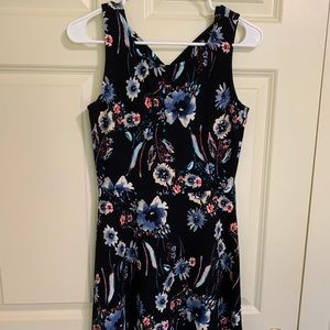 Dark blue floral fit & flare dress medium